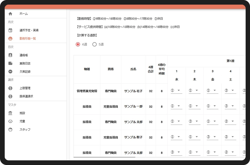 勤務形態一覧