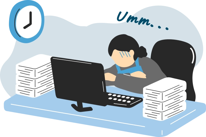 大量の書類作業に頭を抱えるスタッフのイラスト