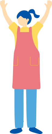 両手を上げて喜ぶスタッフのイラスト